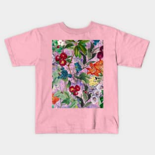 Trendy colorful flowers pattern, botanical illustration, leaves and flowers, purple floral Kids T-Shirt